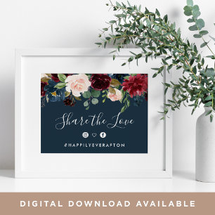 Radiant Bloom Wedding Hashtag Sign Navy