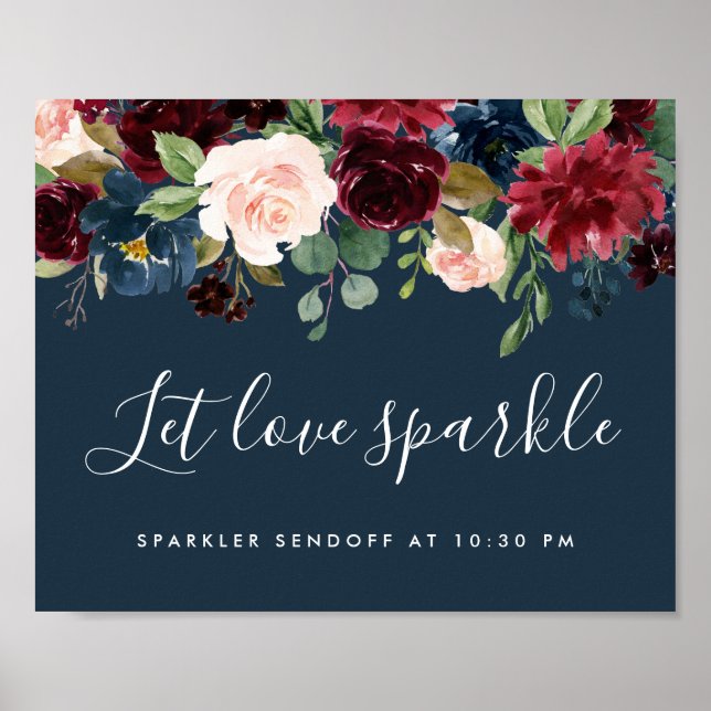 Radiant Bloom Wedding Sparkler Sendoff Sign | Navy (Front)