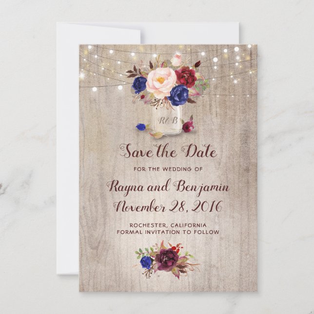 Radiant Blooms Mason Jar Rustic Save the Date (Front)