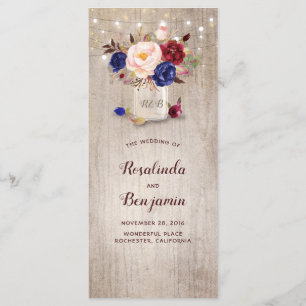 Radiant Blooms Mason Jar Rustic Wedding Programs Programme