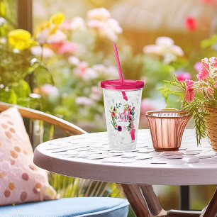 Radiant blooms wreath personalised acrylic tumbler
