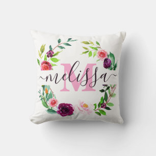 Radiant blooms wreath personalised cushion