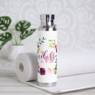 Radiant blooms wreath personalised  water bottle