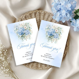 Radiant Blue Hydrangeas Eucalyptus Wedding thanks Thank You Card