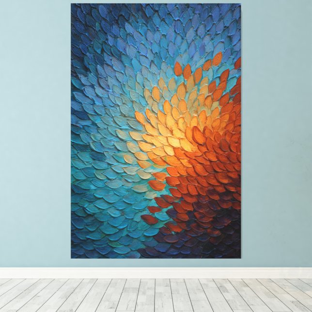 Radiant Blue to Orange Textured Abstract Wall Art (Insitu(Wood Floor))