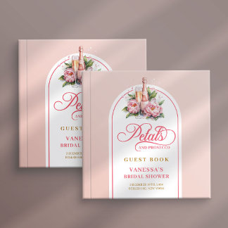 Radiant blush and gold petals prosecco sign book