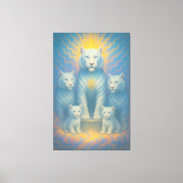 Radiant Celestial White Tiger Family | ManJiangHon Canvas Print (Front)