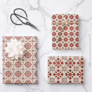 Radiant Christmas Quilting Pattern in Dark White Wrapping Paper Sheet