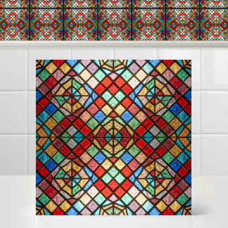 Radiant Circle Symmetrical Cathedral Stained Glass Tile