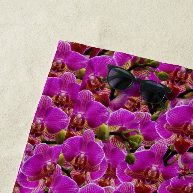 Radiant Clusters: The Magenta Orchid Symphony, Beach Towel (In Situ)
