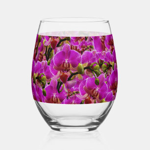 Radiant Clusters: The Magenta Orchid Symphony, Stemless Wine Glass