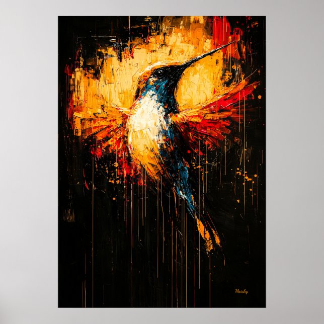 Radiant Contemporary Expressionist Hummingbird Poster (Front)