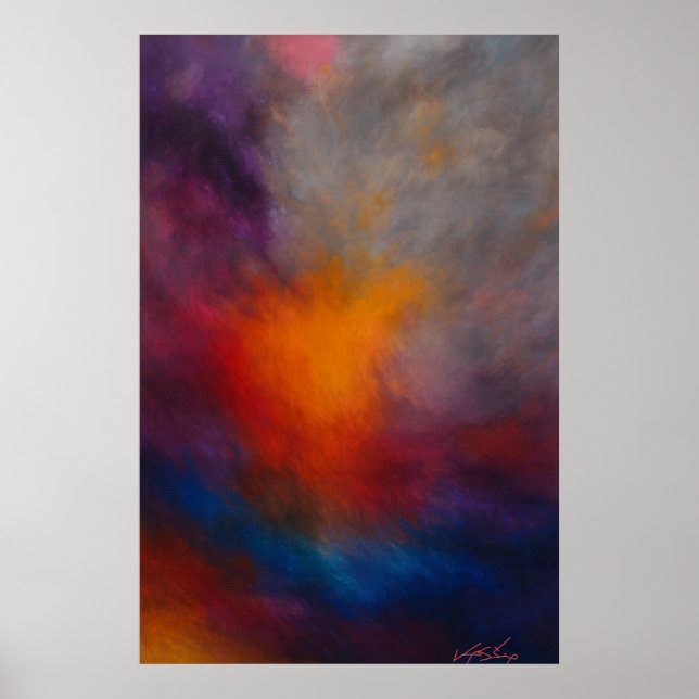 Radiant Core - Orange Explosion in Violet Mist Poster (Front)