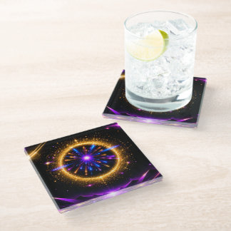 Radiant Cosmic Portal | Neon Galaxy Stretched Canv Glass Coaster