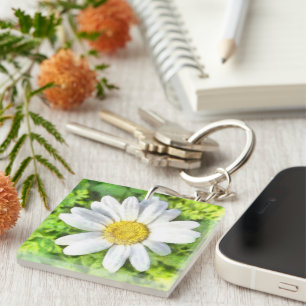 Radiant Daisy Watercolor Key Ring