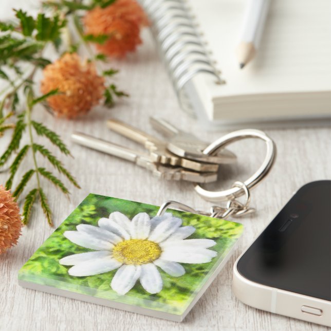 Radiant Daisy Watercolor Key Ring (Front Right)