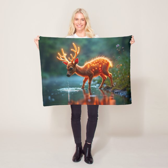 Radiant deer fauna watering hole forbs fleece blanket (In Situ)