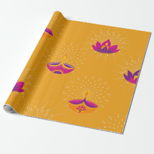 Radiant Diwali Diya and Lotus Spiritual Wrapping Paper