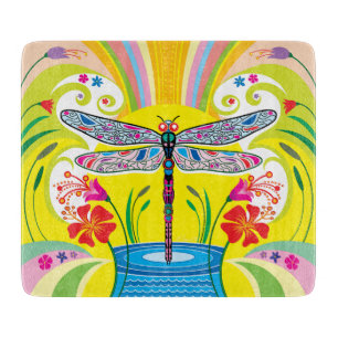 Radiant Dragonfly and Wildflowers Cutting Board