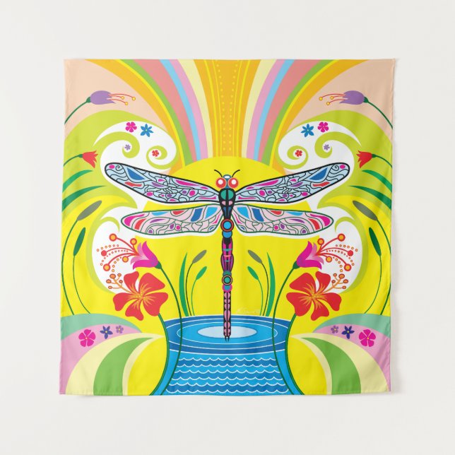 Radiant Dragonfly and Wildflowers Tapestry (Front)