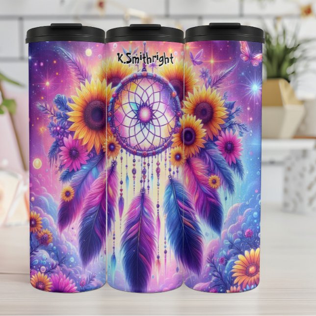 Radiant Dreamcatcher with Sunflowers and Feathers Thermal Tumbler (Creator Uploaded)
