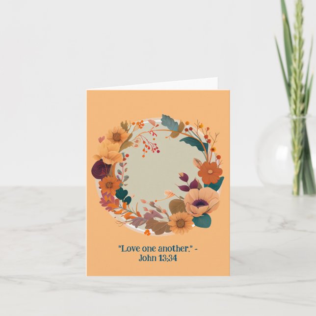 Radiant Dried Flower Blooms Wreath Religious Card (Front)