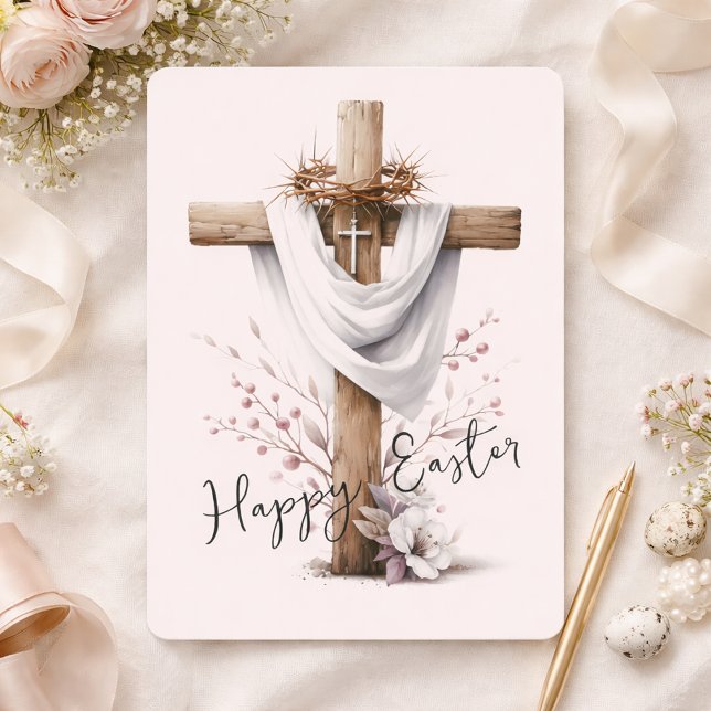 Radiant Easter Cross with Floral Accents Holiday Card (Creator Uploaded)