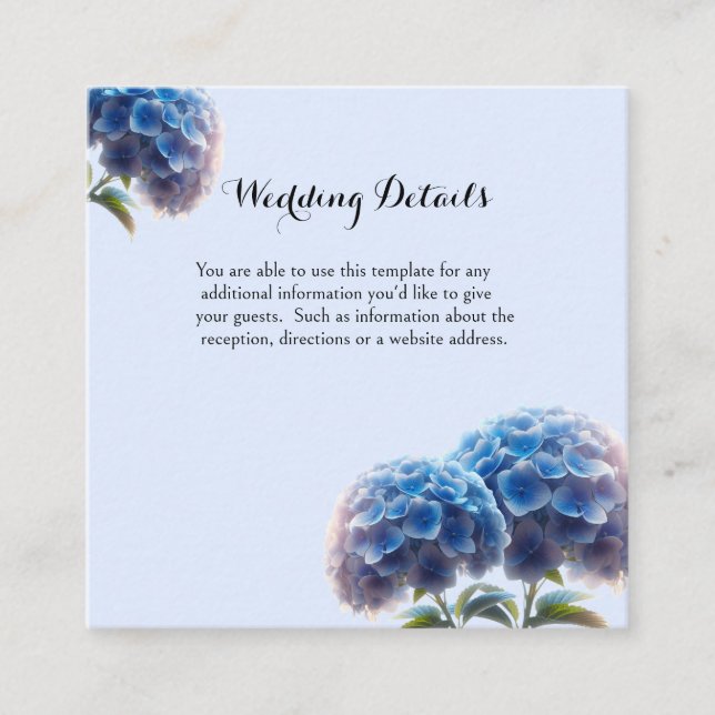 Radiant Elegance Blue Hydrangea Wedding  Enclosure Card (Front)