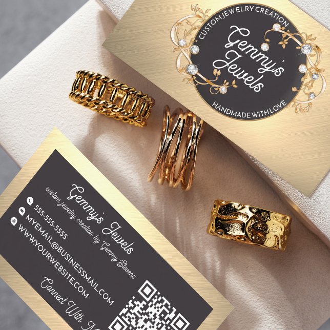 Radiant Elegant Gold Black Custom Jewellery Crafte Business Card (Creator Uploaded)