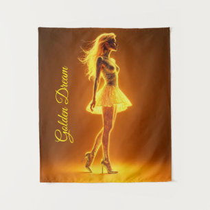 Radiant fantasy model luminous golden glow tapestry
