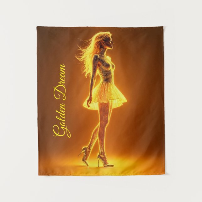 Radiant fantasy model luminous golden glow tapestry (Front)