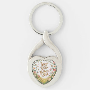 Radiant Floral Burst Grow With Grace Quote Key Ring
