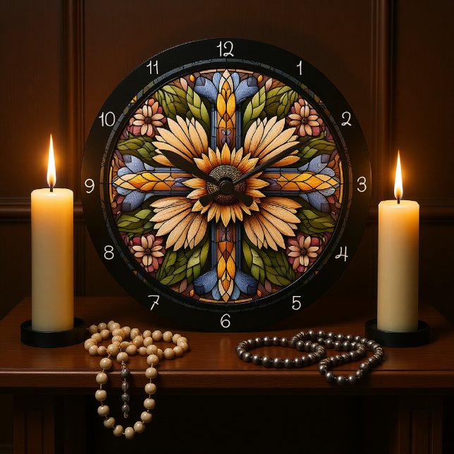 Radiant Floral Cross Large Clock (Creator Uploaded)