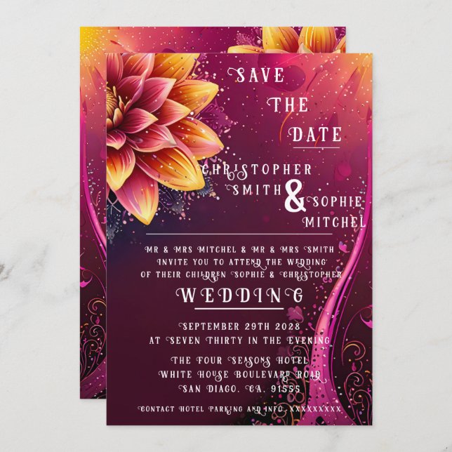 Radiant Floral Elegance - Wedding Party  Invitation (Front/Back)