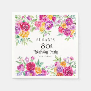 Radiant Floral Greenery 80th Birthday Party  Napkin