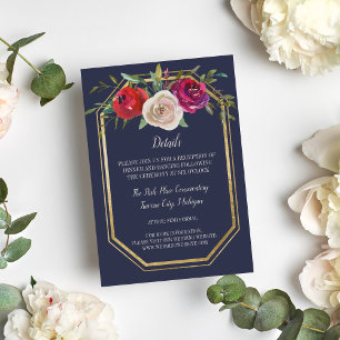 Radiant Floral Navy Blue Burgundy Red Wedding Enclosure Card