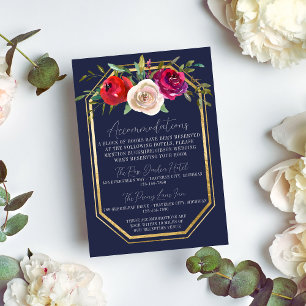 Radiant Floral Navy Blue Burgundy Red Wedding Enclosure Card