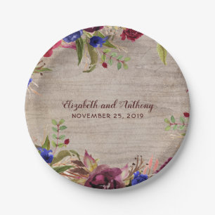 Radiant Flowers Rustic Wedding Paper Plate