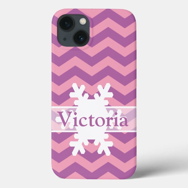 Radiant Frosted Orchid Chevrons with Snowflake Case-Mate iPhone Case (Back)