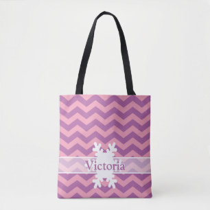 Radiant Frosted Orchid Chevrons with Snowflake Tote Bag