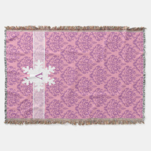 Radiant Frosted Orchid Damask with Snowflake Throw Blanket