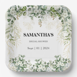 Radiant Garden: Gold-Touched Bridal Shower Paper Plate