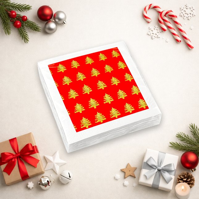 Radiant Gold Christmas Tree Red Pattern Design Napkin (Creator Uploaded)