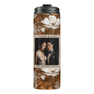 Radiant Gold Gardenias Flower Destination Wedding Thermal Tumbler
