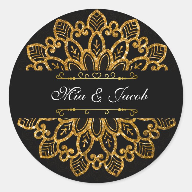 Radiant Gold Mandala Stickers with Floral Elegance (Front)