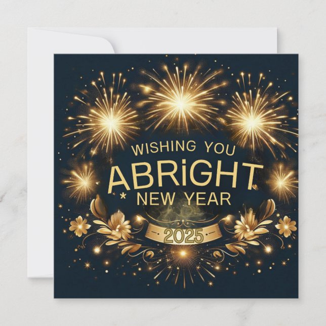 Radiant Gold New Year Wishes 2025 Holiday Card (Front)