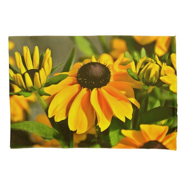 Radiant Golden Black Eyed Susan Rudbeckias Pillowcase (Front)