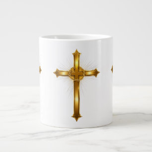 Radiant Golden Christian Cross Faith Inspired .. Large Coffee Mug