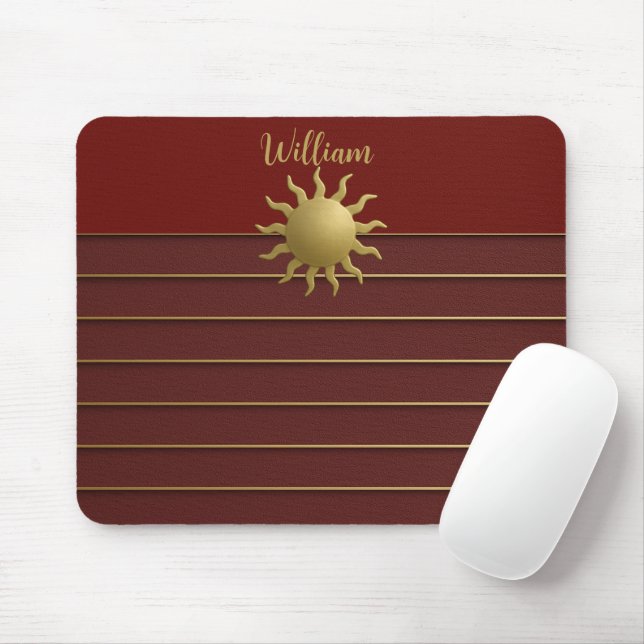 Radiant Golden Sun on Red Mousepad (With Mouse)