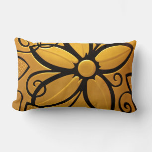 Radiant Golden Yellow Floral Design Lumbar Cushion